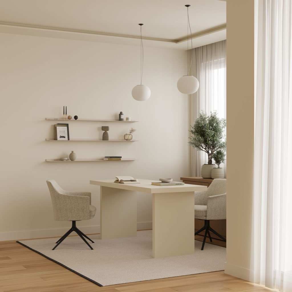 Strackk aluminium shelf, living room interior, kitchen interior, bathroom interior 3D render