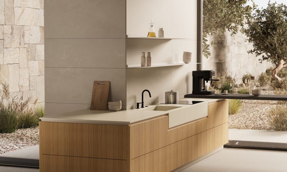 Strackk aluminium shelf, living room interior, kitchen interior, bathroom interior 3D render