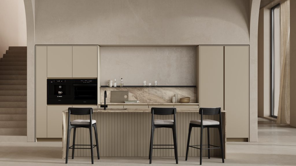 Strackk aluminium shelf, living room interior, kitchen interior, bathroom interior 3D render