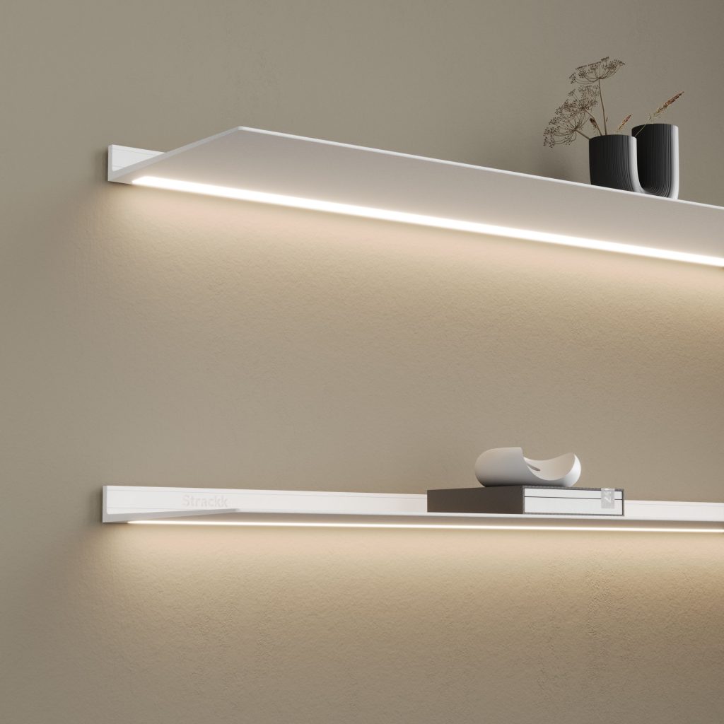 Strackk aluminium shelf, living room interior, kitchen interior, bathroom interior 3D render