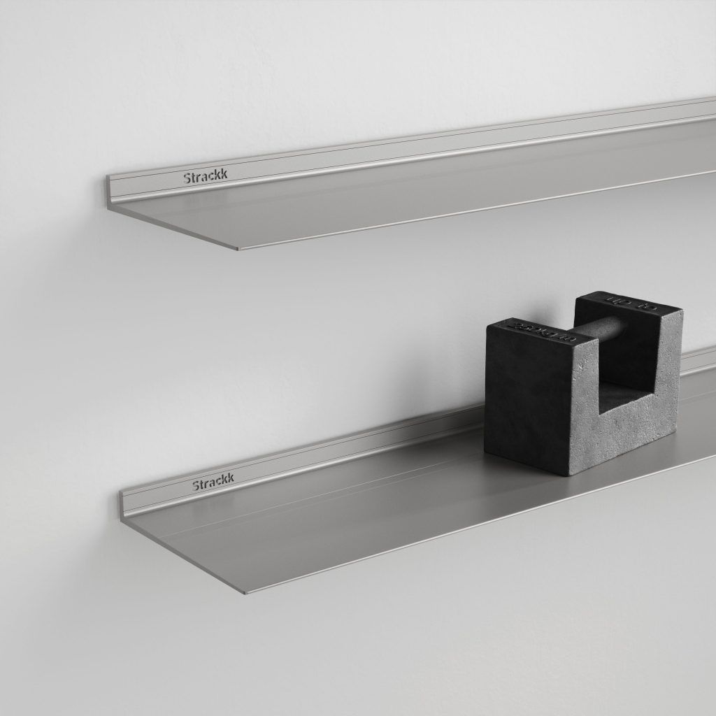 Strackk aluminium shelf, living room interior, kitchen interior, bathroom interior 3D render