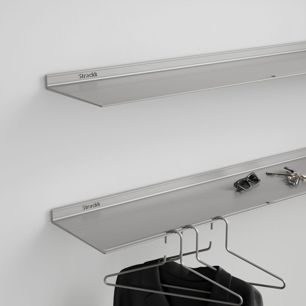 Strackk aluminium shelf, living room interior, kitchen interior, bathroom interior 3D render