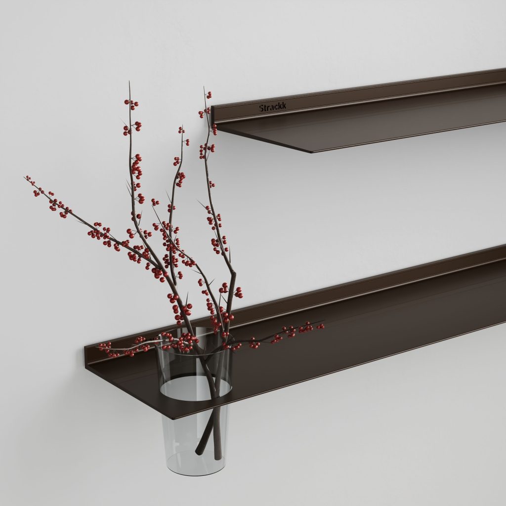 Strackk aluminium shelf, living room interior, kitchen interior, bathroom interior 3D render