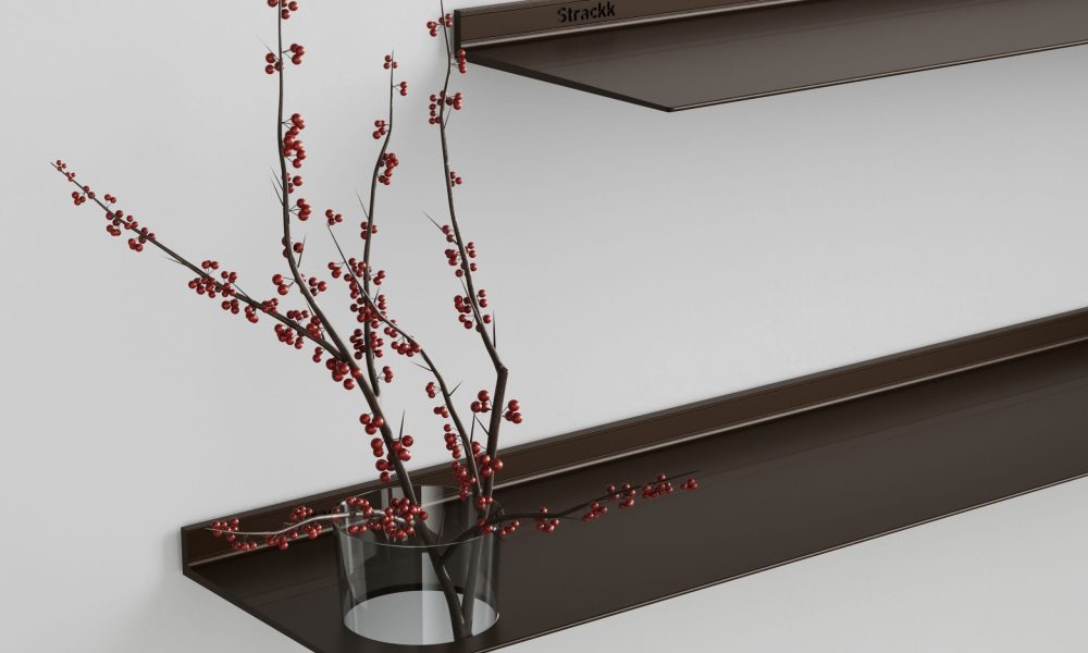 Strackk aluminium shelf, living room interior, kitchen interior, bathroom interior 3D render