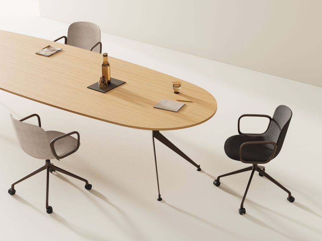 Akaba table and chairs in interior and studio setting 3D render