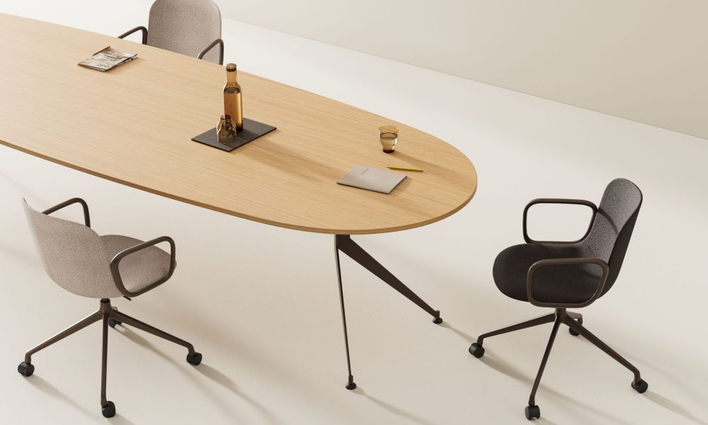Akaba table and chairs in interior and studio setting 3D render