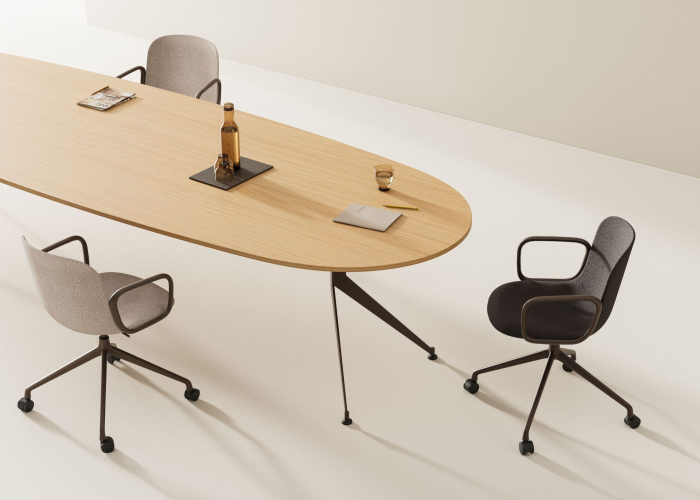 Akaba table and chairs in interior and studio setting 3D render