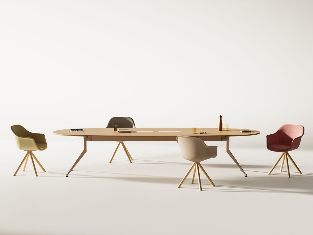 Akaba table and chairs in interior and studio setting 3D render