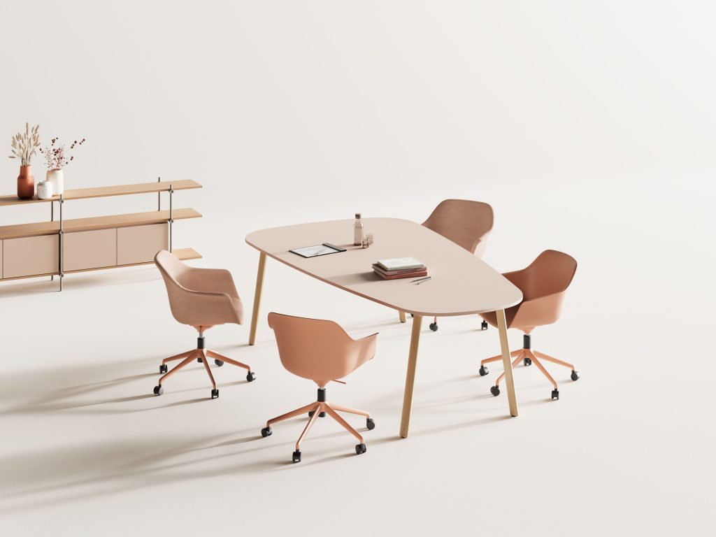 Akaba table and chairs in interior and studio setting 3D render