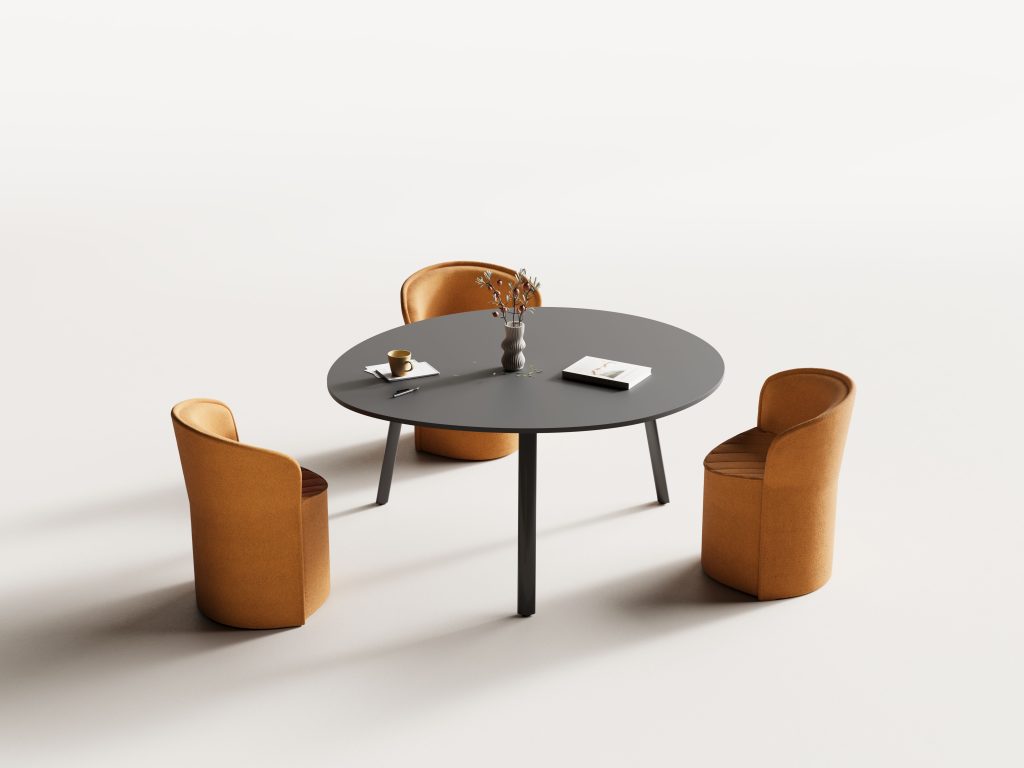 Akaba table and chairs in interior and studio setting 3D render