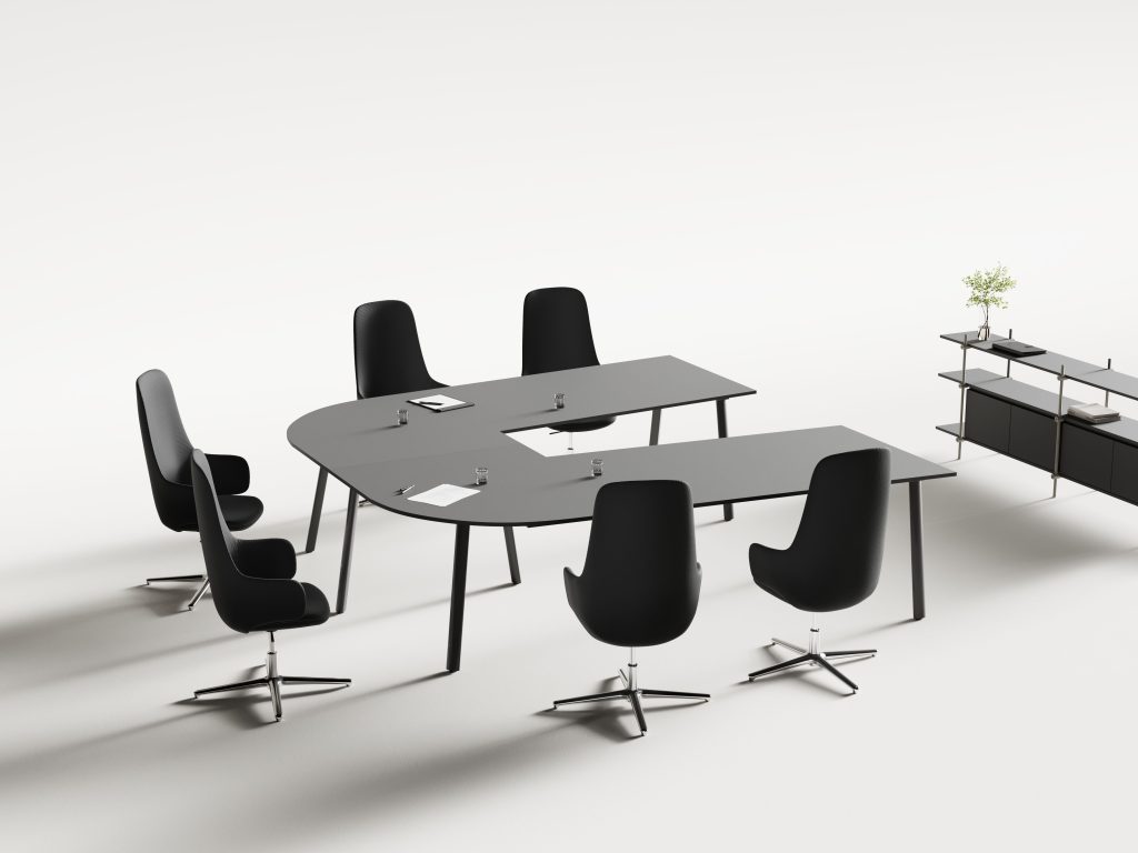 Akaba table and chairs in interior and studio setting 3D render