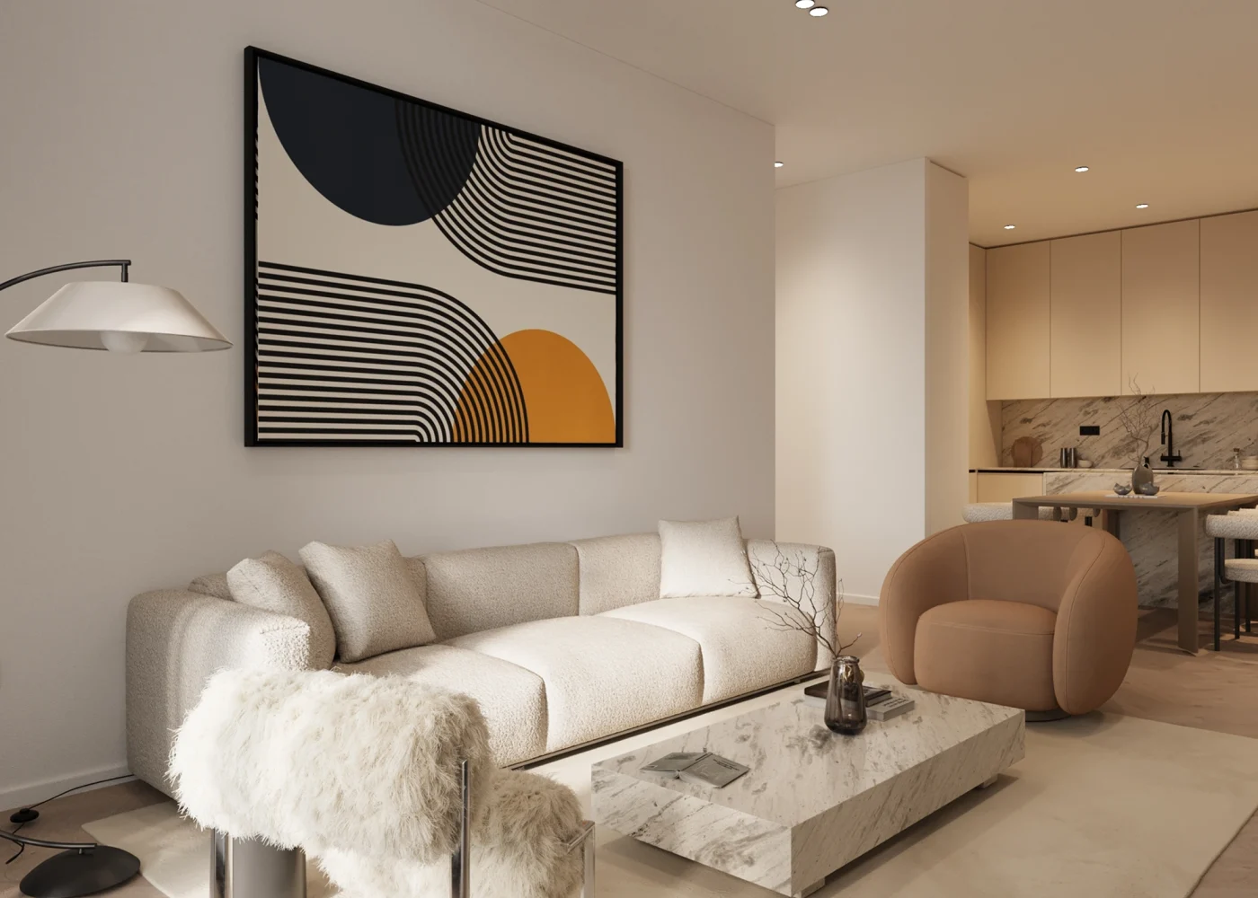 Modern full design of apartment, 2 bedrooms, 2 bathrooms, kitchen, dining area, location is in Dubai