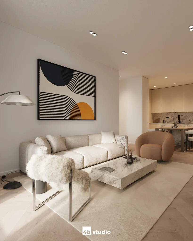 Modern full design of apartment, 2 bedrooms, 2 bathrooms, kitchen, dining area, location is in Dubai