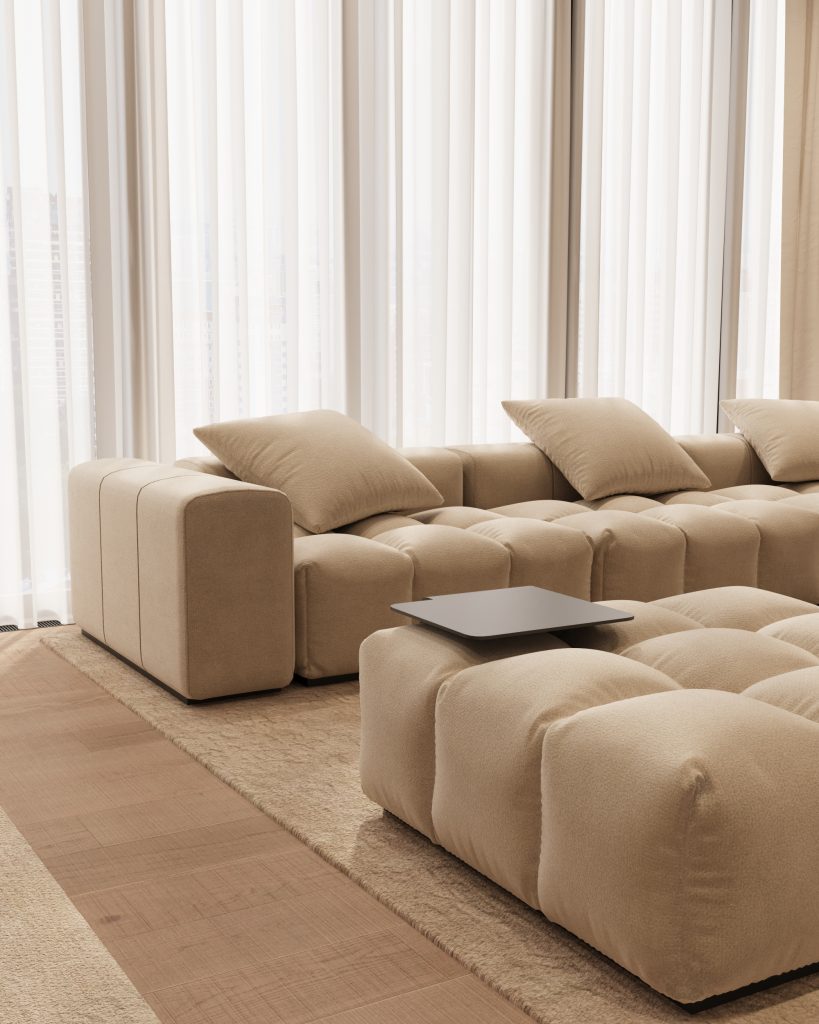 Modern full design of apartment, 2 bedrooms, 2 bathrooms, kitchen, dining area, location is in Dubai