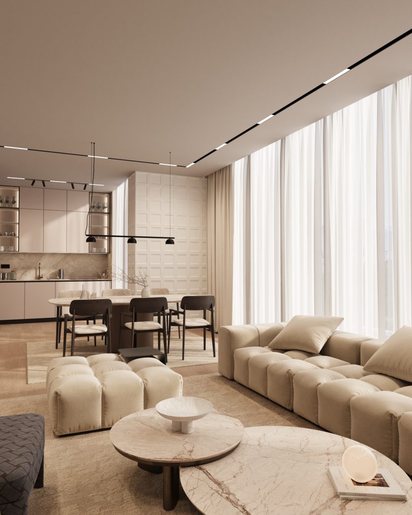 Modern full design of apartment, 2 bedrooms, 2 bathrooms, kitchen, dining area, location is in Dubai