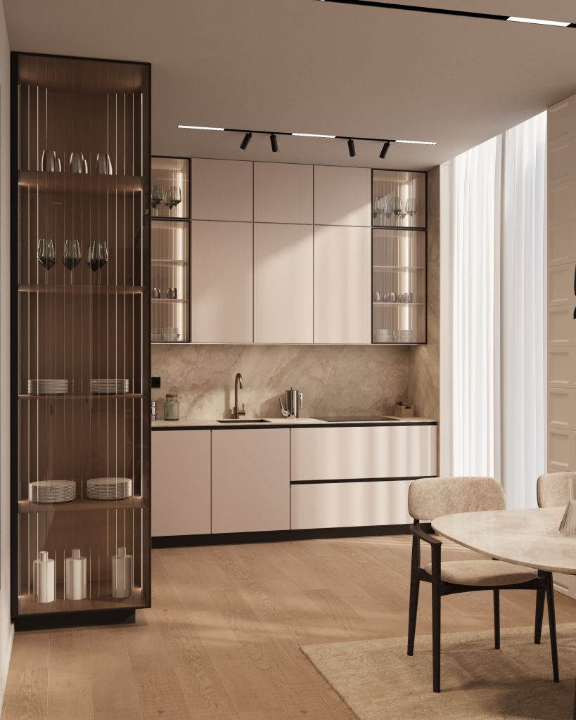 Modern full design of apartment, 2 bedrooms, 2 bathrooms, kitchen, dining area, location is in Dubai